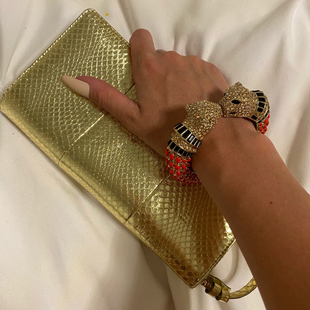 Roberto Cavalli Snake skin gold wristlet